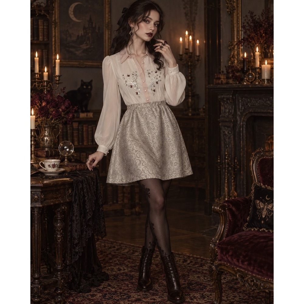 Dylan & Rose Women Cream Embellished Chiffon Jacquard Skirt Dress Size 8